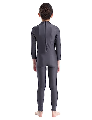 MSemis Maillot Entero de Ballet Gimnasia para Niños Niñas Mono Completo de Danza Leotardo Clásico Manga Larga Jumpsuit Yoga Deporte Gris 4XL