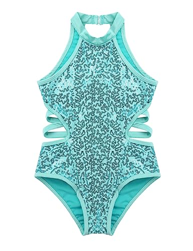 MSemis Maillot Lentejuelas de Gimnasia Rítmica para Niñas Maillot de Patinaje Artístico Maillot de Danza Ballet Body Deportivo para Actuación Turquesa A 13-14 años