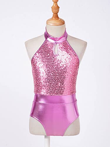 MSemis Maillot Lentejuelas de Gimnasia Rítmica para Niñas Maillot de Patinaje Artístico Maillot de Danza Ballet Body Deportivo para Actuación V Rosa 6 años