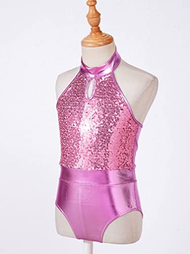 MSemis Maillot Lentejuelas de Gimnasia Rítmica para Niñas Maillot de Patinaje Artístico Maillot de Danza Ballet Body Deportivo para Actuación V Rosa 6 años