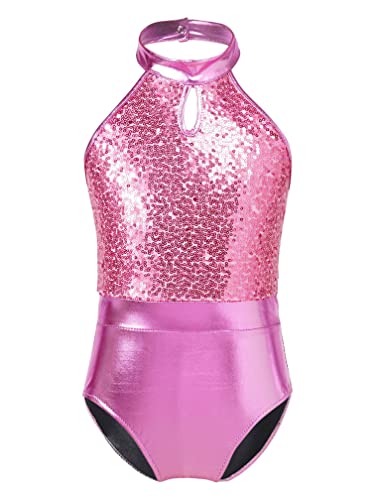 MSemis Maillot Lentejuelas de Gimnasia Rítmica para Niñas Maillot de Patinaje Artístico Maillot de Danza Ballet Body Deportivo para Actuación V Rosa 6 años