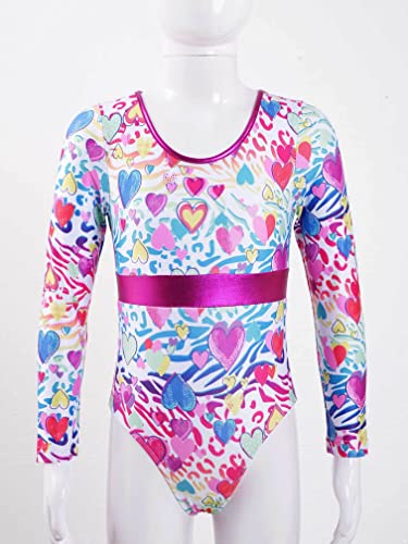 MSemis Maillot Manga Larga de Gimnasia Ritmica Niña Maillot Estampado de Patinaje Artistico Body Elástico de Danza Clásica Traje de Danza Ballet Blanco+Rosa 5-6 años