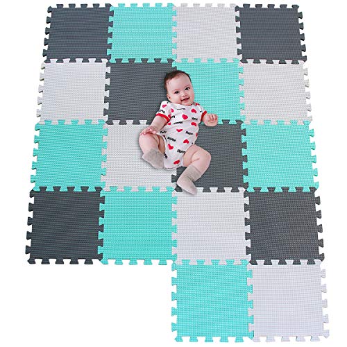 MSHEN18 Piezas Alfombra Puzzle Bebe con Certificado CE y certificación EVA | Puzzle Suelo Bebe | Puede ser Lavado Goma eva,Tamaño 1.62 Cuadrado,blanco-verde-gris-010812g18