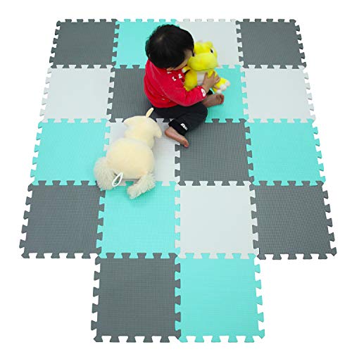 MSHEN18 Piezas Alfombra Puzzle Bebe con Certificado CE y certificación EVA | Puzzle Suelo Bebe | Puede ser Lavado Goma eva,Tamaño 1.62 Cuadrado,blanco-verde-gris-010812g18