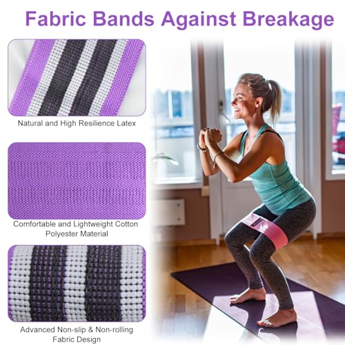 MSIHEY Bandas Elasticas Musculacion, Bandas elasticas Fitness Antideslizantes de Tela, 3 Niveles de Resistencia para Glúteo, Piernas, Brazo, Yoga, Pilates (Set de 3)