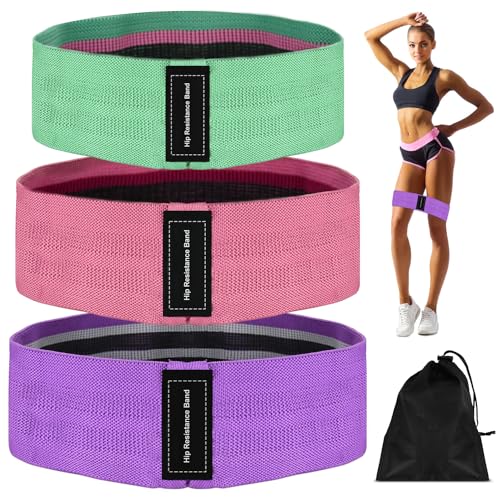 MSIHEY Bandas Elasticas Musculacion, Bandas elasticas Fitness Antideslizantes de Tela, 3 Niveles de Resistencia para Glúteo, Piernas, Brazo, Yoga, Pilates (Set de 3)