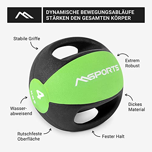 MSPORTS Balón Medicinal Premium con Asas 1-10 kg - Balones de Ejercicio Profesionales de Gimnasio, Pelota Medicinal