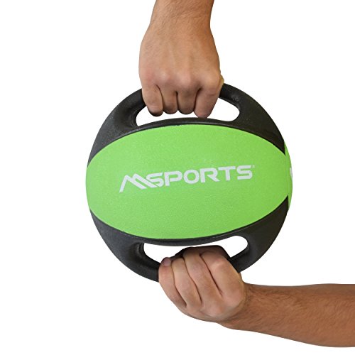 MSPORTS Balón Medicinal Premium con Asas 1-10 kg - Balones de Ejercicio Profesionales de Gimnasio, Pelota Medicinal