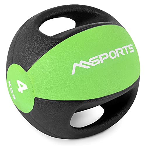 MSPORTS Balón Medicinal Premium con Asas 1-10 kg - Balones de Ejercicio Profesionales de Gimnasio, Pelota Medicinal