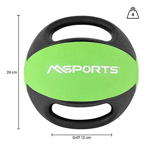 MSPORTS Balón Medicinal Premium con Asas 1-10 kg - Balones de Ejercicio Profesionales de Gimnasio, Pelota Medicinal