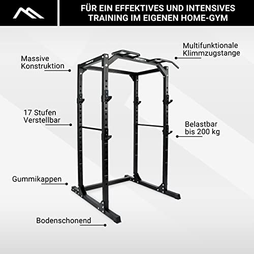 MSPORTS Power Rack Premium Cage H/B/T – 215 x 120 x 140 cm, estación de fuerza hasta 200 kg, jaula de pesas, estación de fitness cuadrada (Power Rack)