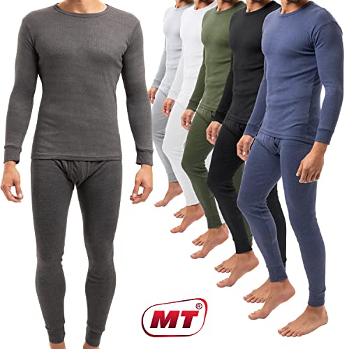 MT Juego de ropa térmica de esquí para hombre, ropa interior cálida, manga larga, térmica, ligera Negro M