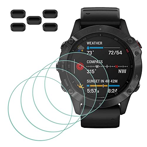 MTHGH Protector de pantalla de cristal templado para Garmin fenix 6/6 Pro/ 6 Multisport GPS [4 piezas] + tapones antipolvo 5 piezas, Dureza 9H libre de burbujas cubierta protectora ultrafina