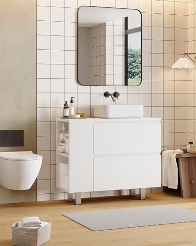 Mueble Baño, Armario para Debajo del Lavabo, Armario de baño con 2 cajones Grandes, Armario Inferior transformable, Estante Ajustable, Mucho Espacio de Almacenamiento, 80 x 30 x 66 cm, Blanco