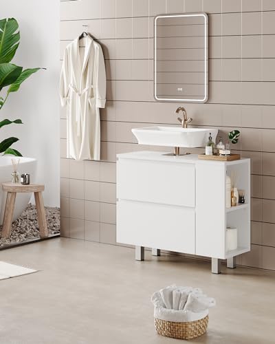 Mueble Baño, Armario para Debajo del Lavabo, Armario de baño con 2 cajones Grandes, Armario Inferior transformable, Estante Ajustable, Mucho Espacio de Almacenamiento, 80 x 30 x 66 cm, Blanco