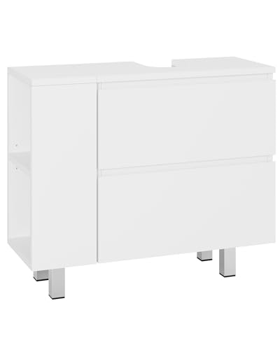 Mueble Baño, Armario para Debajo del Lavabo, Armario de baño con 2 cajones Grandes, Armario Inferior transformable, Estante Ajustable, Mucho Espacio de Almacenamiento, 80 x 30 x 66 cm, Blanco