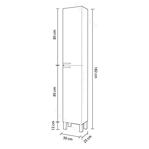 Mueble columna para baño con dos puertas y dos baldas internas, color gris ceniza, Medidas 30 x 182 x 25 cm