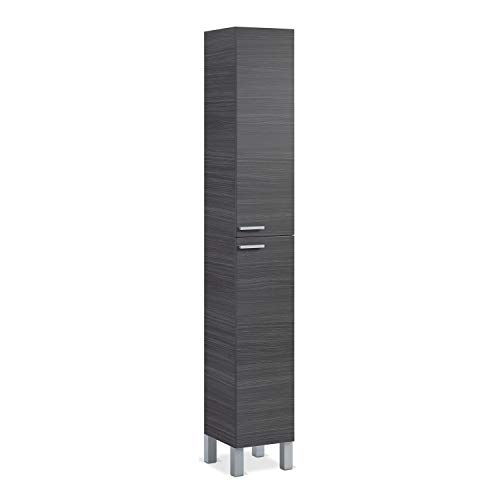 Mueble columna para baño con dos puertas y dos baldas internas, color gris ceniza, Medidas 30 x 182 x 25 cm