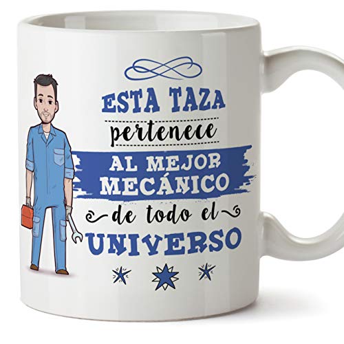 MUGFFINS Mecánico Tazas Originales de café y Desayuno para Regalar a Trabajadores Profesionales - Esta Taza Pertenece al Mejor Mecánico del Universo - Cerámica 350 ml