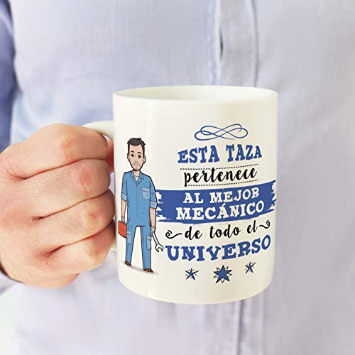 MUGFFINS Mecánico Tazas Originales de café y Desayuno para Regalar a Trabajadores Profesionales - Esta Taza Pertenece al Mejor Mecánico del Universo - Cerámica 350 ml