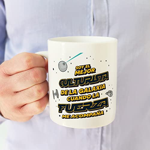 MUGFFINS Tazas para CULTURISTA hombre - En Español - Mejor de la Galaxia Cuando Fuerza me Acompaña - 11 oz / 330 ml - Regalo original y divertido