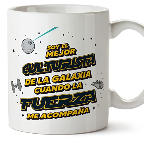 MUGFFINS Tazas para CULTURISTA hombre - En Español - Mejor de la Galaxia Cuando Fuerza me Acompaña - 11 oz / 330 ml - Regalo original y divertido