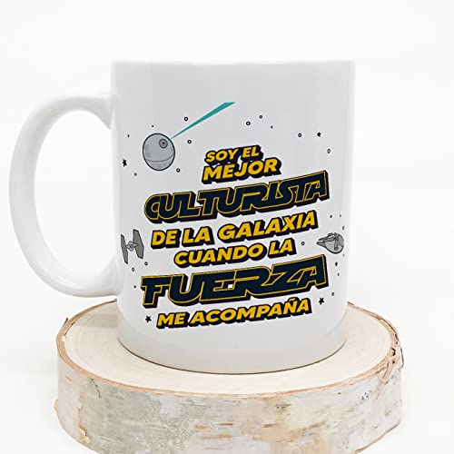 MUGFFINS Tazas para CULTURISTA hombre - En Español - Mejor de la Galaxia Cuando Fuerza me Acompaña - 11 oz / 330 ml - Regalo original y divertido