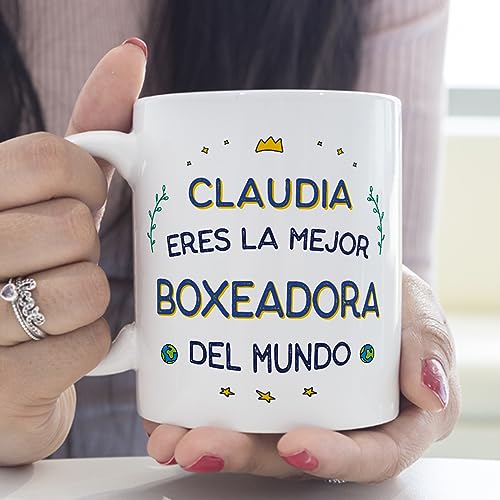 MUGFFINS Tazas Personalizadas para BOXEADORA mujer - En Español - Mejor del Mundo - 11 oz / 330 ml - Regalo Personalizable original y divertido