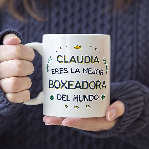 MUGFFINS Tazas Personalizadas para BOXEADORA mujer - En Español - Mejor del Mundo - 11 oz / 330 ml - Regalo Personalizable original y divertido