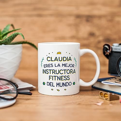 MUGFFINS Tazas Personalizadas para INSTRUCTORA FITNESS mujer - En Español - Mejor del Mundo - 11 oz / 330 ml - Regalo Personalizable original y divertido