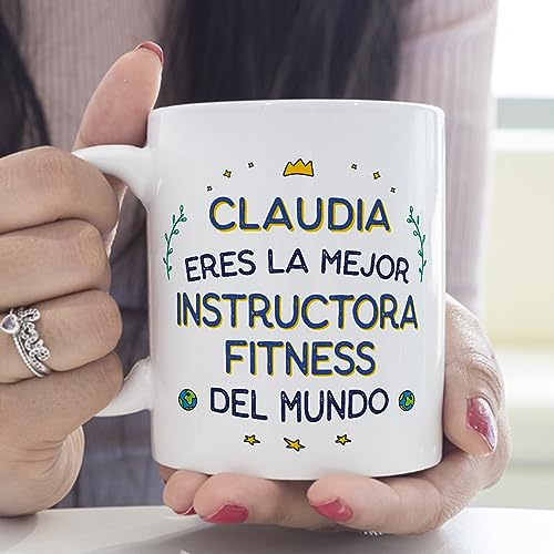 MUGFFINS Tazas Personalizadas para INSTRUCTORA FITNESS mujer - En Español - Mejor del Mundo - 11 oz / 330 ml - Regalo Personalizable original y divertido