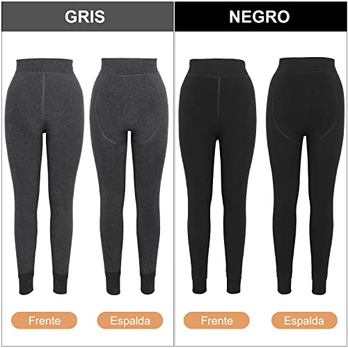 Mujer Leggings Forro Polar Polainas Cintura Alta Suave Elástico Invierno cálido Pantalones de Control de Barriga, 2 Paquetes (Negro + Gris Oscuro)