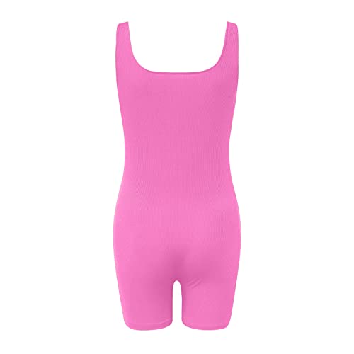 Mujer Yoga Corto sin Mangas Elástico Tank Top Monos Entrenamiento Deporte Romper Trajes Bodycon Pantalones Cortos Pijama Elástico Onesie Pelele 90 E-Girl Y2K Style, Rosa., S