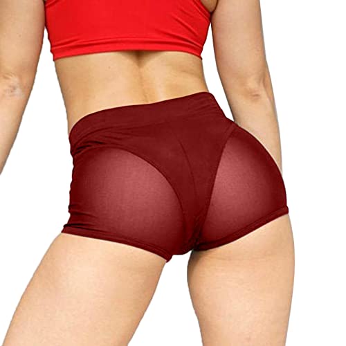 MujeresHigh Waist Workout Fitness Shorts Female Cheer Booty Dance Shorts See-Through Model Mesh Patchwork Pole Dancing Clubwear