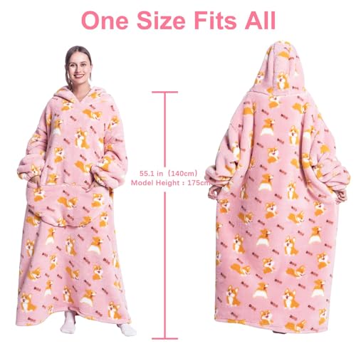 Mulaibdin Sudadera Manta Mujer para Casa, Bata Manta Polar Mujer, Hoodie Mujer Oversized, Batamanta Mujer Hombre Invierno, Hoodie Blanket para Madre,Regalo de San Valentín(Corgi)