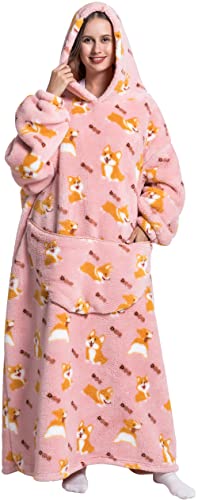 Mulaibdin Sudadera Manta Mujer para Casa, Bata Manta Polar Mujer, Hoodie Mujer Oversized, Batamanta Mujer Hombre Invierno, Hoodie Blanket para Madre,Regalo de San Valentín(Corgi)