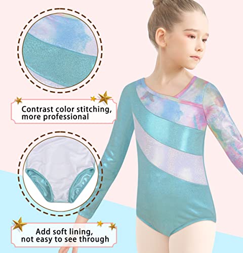 Mulnall Maillots de Gimnasia para Niña Manga Larga Maillot de Mono Elástico de Danza Ballet Gimnasia Rítmica Disfraz 2-10Años(5901-15-130)