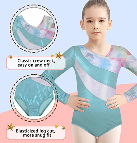 Mulnall Maillots de Gimnasia para Niña Manga Larga Maillot de Mono Elástico de Danza Ballet Gimnasia Rítmica Disfraz 2-10Años(5901-15-130)