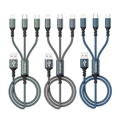 Multi Cable de Carga [3Pack 1.2M] 3 en 1 Multi USB Cargador Cable Nylon Cable USB con Micro USB Tipo C Lightning de Cargador Carga Rápida para Samsung Galaxy,Huawei,Honor,iPhone,Kindle,MacBook,LG