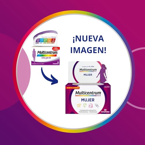 Multicentrum Mujer Complemento Alimenticio Multivitaminas con 13 Vitaminas y 11 Minerales, Sin Gluten, 90 Comprimidos