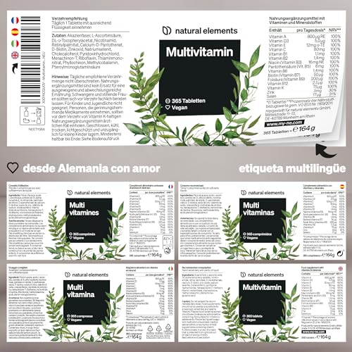 Multivitaminas – 365 comprimidos veganos – suministro anual – vitaminas A-Z, con vitamina K1 y K2 – sin aditivos innecesarios – producido en Alemania y probado en laboratorio