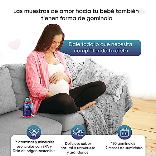 Multivitaminas Prenatal 120 Gominolas Sabor Frutos Rojos - Con Ácido Fólico, Vitaminas C, E, B6, D3, B12, Zinc, Niacina y Colina Para Mujeres Durante el Embarazo Para 2 Meses de Suministro