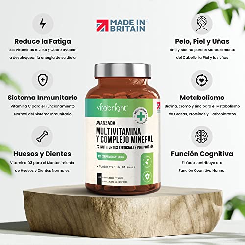 Multivitaminas y Minerales - 400 Tabletas Veganas de Multivitaminas - Suministro de 13 Meses - 27 Vitaminas y Minerales Esenciales para Mujeres y Hombres - Keto Amigable - Hecho en el RU