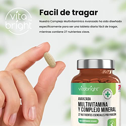 Multivitaminas y Minerales - 400 Tabletas Veganas de Multivitaminas - Suministro de 13 Meses - 27 Vitaminas y Minerales Esenciales para Mujeres y Hombres - Keto Amigable - Hecho en el RU