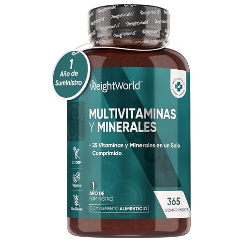 Multivitaminas y Minerales Para Hombre y Mujer Vegano 365 Comprimidos Sabor Menta - 25 Vitaminas y Minerales Esenciales Para Vitalidad con Vitamina C B D E Calcio Zinc Hierro Potasio Yodo.