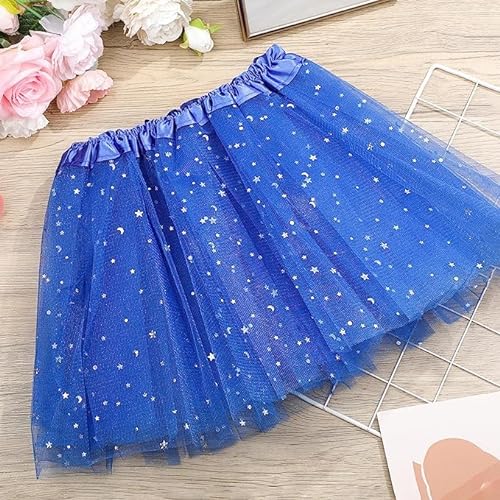 MUNDDY® - Tutu Elastico Tul 3 Capas 28 CM de Longitud para niña Bebe Distintas Colores con Estrella Falda Disfraz Ballet (Azul Oscuro con Estrella)