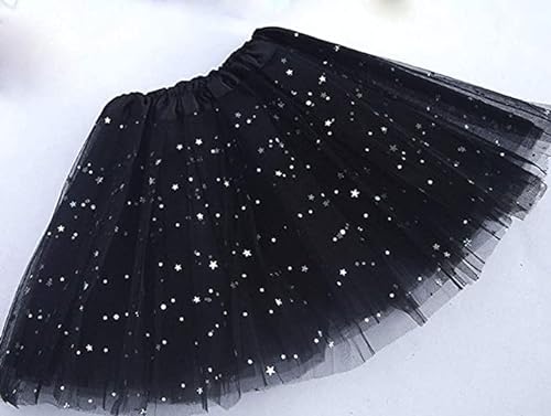 MUNDDY® - Tutu Elastico Tul 3 Capas 28 CM de Longitud para niña Bebe Distintas Colores con Estrella Falda Disfraz Ballet (Negro con Estrella)