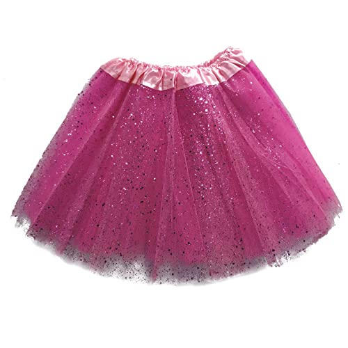 MUNDDY - Tutu Elastico Tul 3 Capas 30 CM de Longitud para niña Bebe Distintas Colores Falda Disfraz Ballet (Envio 48-72h con Seguimiento Desde Madrid) (Fussia con Purpurina)