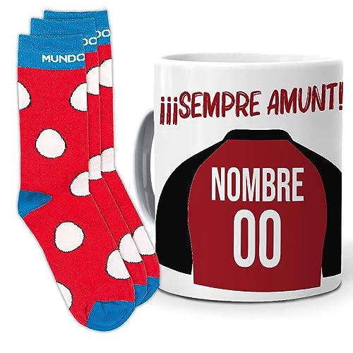 mundohuevo Regalo Original Equipo de Futbol. Taza (Personalizada) y Trio de Calcetines. Mallorca. Personaliza la Taza con el Nombre y Numero Que Quieras