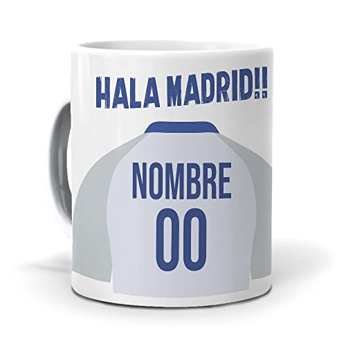 mundohuevo Taza de Cerámica Personalizada con Texto. Regalo Original. Madrid. Regalo Equipo de Futbol. Haz